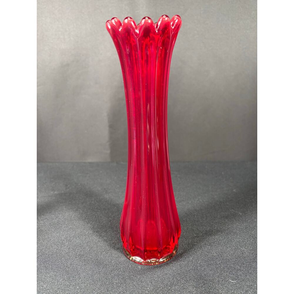 Vintage Mid Century Modern Fostoria Ruby Red Amberina Swung Bud Vase